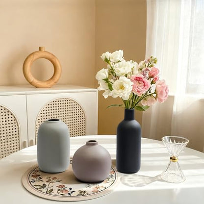 Small Ceramic Vase, Valentine's Day Vase, Modern Farmhouse Rustic Neutral Flower Vases for Dried Fresh Flowers, Home Decor Vases for Living Room, Entryway Table Decor, Kitchen, Shelf Decor (Set of 3)
