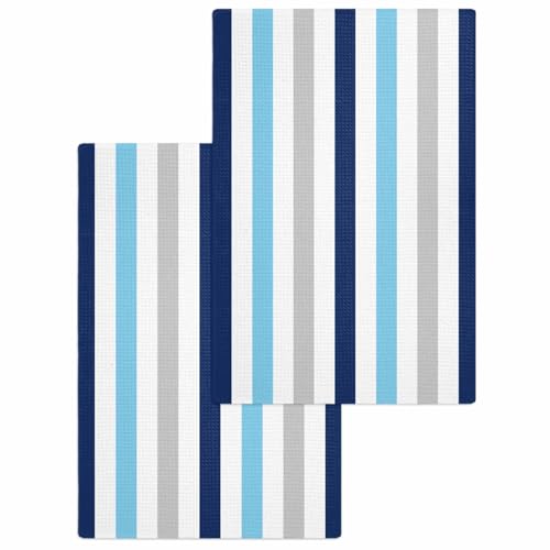 Kitchen Towels Set Navy Sky Blue Grey Stripes Waffle Weave Dish Towels 2 Pack Lines Striped Absorbent Quick Drying Hand Tea Towels for Kitchen Bathroom Cleaning Dish Cloths Gift 16x24 Inch - color: Gray Blue, size: 15.7"x23.6"