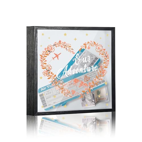 Travel Fund Box, 8×8 Our Adventure Shadow Box Frame with Slot, Piggy Bank Money Saving Decoration for Graduation Baby Shower Wedding, Orange Heart-Shaped Leaves Memory Keepsake Gift -A21 - size: 8×8 orange heart-shaped leaves