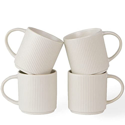 famiware Coffee Mug Set of 4, Star 12 oz Ceramic Mugs Cups Set with Handle | Stoneware Stackable Catering Cup for Coffee, Tea, Cappuccino, Latte, Microwave & Dishwasher Safe, Matte White - color: Star-Matte White, size: 4 Count (Pack of 1)