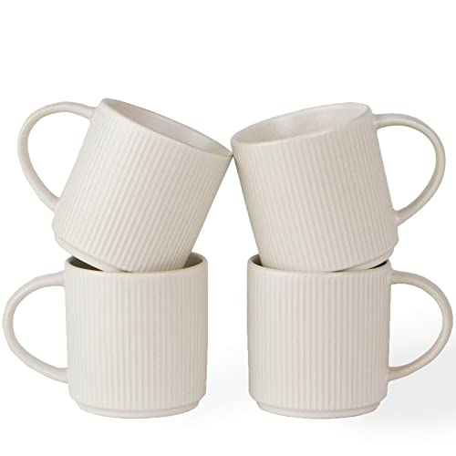 famiware Coffee Mug Set of 4, Star 12 oz Ceramic Mugs Cups Set with Handle | Stoneware Stackable Catering Cup for Coffee, Tea, Cappuccino, Latte, Microwave & Dishwasher Safe, Matte White - color: Star-Matte White, size: 4 Count (Pack of 1)