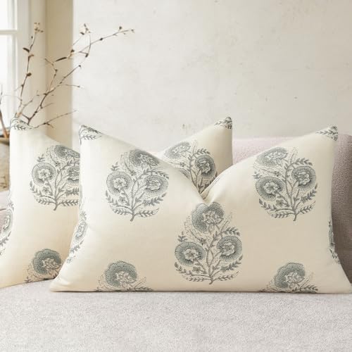 YCOLL Vintage Floral Print Pillow Covers 12x20 Set of 2 Patterned Accent Decorative Cushion Covers Modern Farmhouse Throw Pillow Covers for Sofa Couch Chair Bed Living Room Home Decor, Aqua Haze - color: Aqua Haze, size: 20" x 12" (Pack of 2)