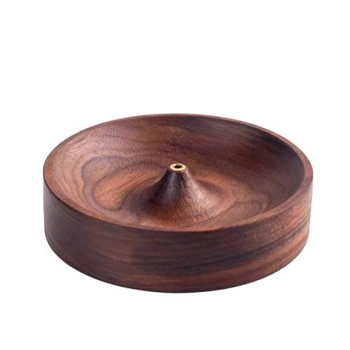 Incense Holder,Black Walnut Hand - Crafted Round Burner for Sticks with Ash Catcher,Perfect for Relaxation at Home, Yoga,Spa & as a Gift(3.5 * 3.5in) (1)