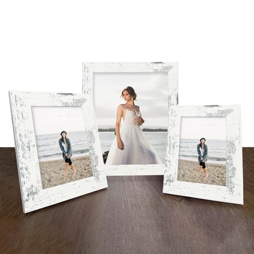iRahmen 4x6 Picture Frame Set of 4, High Definition Glass Distressed White Frame, 4 x 6 Wood Photo Frames for Tabletop Display and Wall Mounting - color: Distressed White, size: 4X6