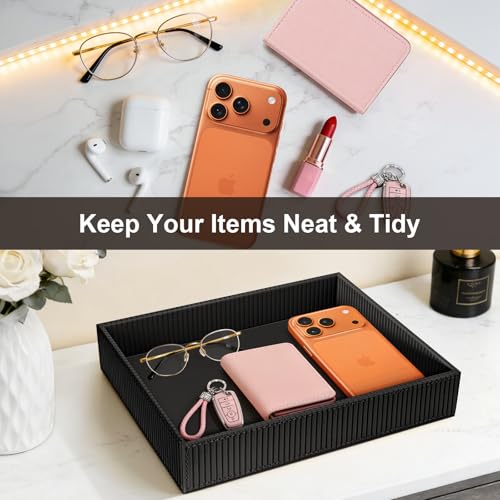 SITHON Valet Tray Desk Organizer PU Leather Catchall | Bedside Vanity Tray Nightstand Caddy Coin Box Key Jewelry Storage Organizer, Graduation, Stripe Black - color: Stripe Black