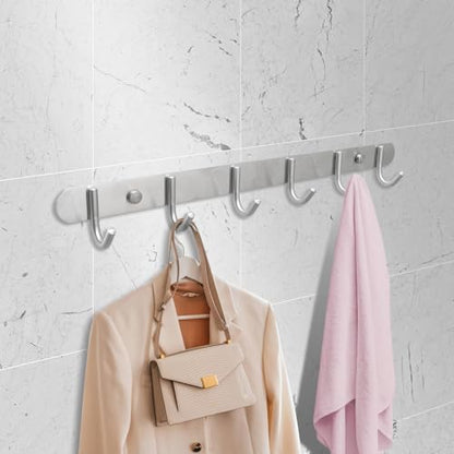 Coat Hook Rack Wall Mounted - Sagmoc Towel Hook Rail with 6 Round Hooks/16-inch/304Stainless Steel Brushed Nickel/Super Easy Installation/Rust and Water Proof/Perfect Home Storage & Organization - size: 6R hooks