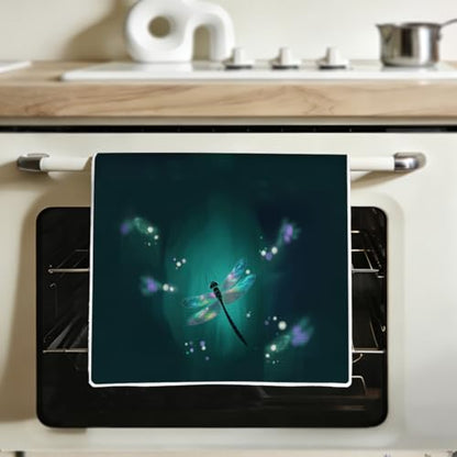 Dreamy Iridescent Dragonfly Kitchen Towels 24x14 Inch, Waffle Hand Towels for Kitchen Home Bathroom, Absorbent Soft Microfiber Dish Cloth Tea Towel, Dragonfly Gifts for Women - color: Lm 323