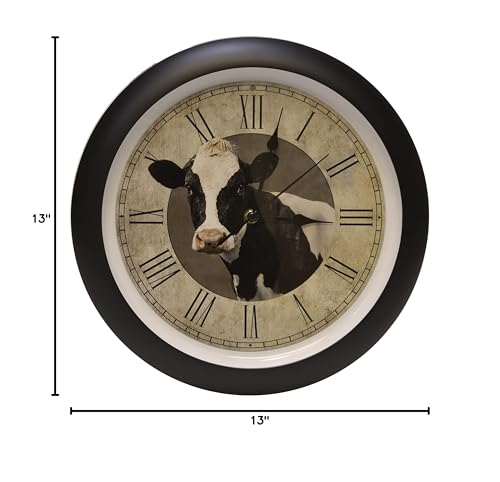 Mark Feldstein & Associates Cow Farmhouse Collection Vintage Natural Brown 13 inch Sound Wall Clock