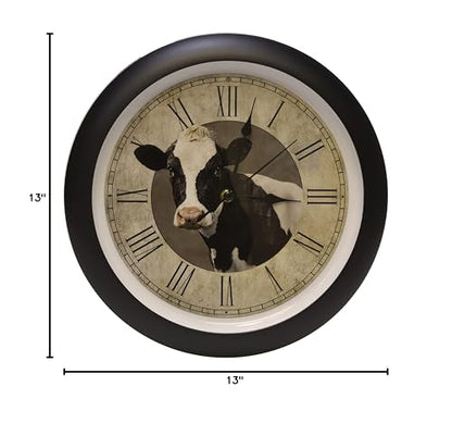 Mark Feldstein & Associates Cow Farmhouse Collection Vintage Natural Brown 13 inch Sound Wall Clock
