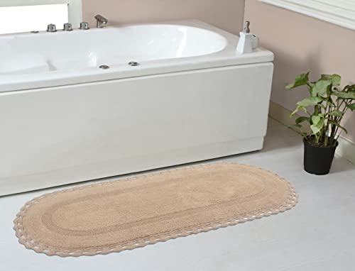 Home Weavers Hampton Crochet Reversible Bathmat 100% Cotton Bathroom Rugs Set, Washable Rug, Thick Extra Soft and Absorbent Bath Rug, Kitchen Mat, Bath Mat Set, Mat Non Slip, 21"x54" Runner, Linen - color: Linen, size: 1'9" x 4'6" (Oval)