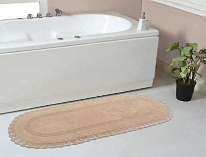 Home Weavers Hampton Crochet Reversible Bathmat 100% Cotton Bathroom Rugs Set, Washable Rug, Thick Extra Soft and Absorbent Bath Rug, Kitchen Mat, Bath Mat Set, Mat Non Slip, 21"x54" Runner, Linen - color: Linen, size: 1'9" x 4'6" (Oval)