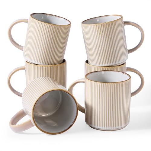 famiware Coffee Mug Set of 6, Star 16 oz Large Mugs Cup Set with Handle | Ceramic Mug for Coffee, Latte, Tea, Stackable Drinkware Set, Microwave & Dishwasher Safe, Cappuccino White - color: Cappuccino White, size: 6 Count (Pack of 1)