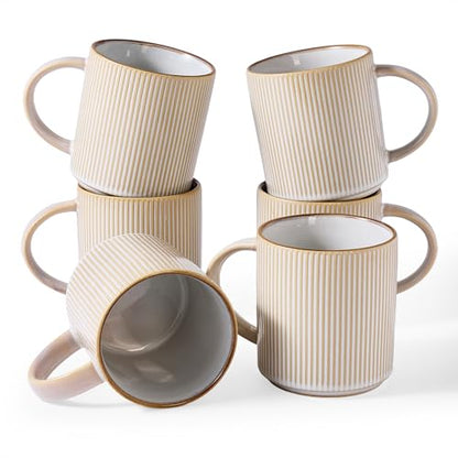 famiware Coffee Mug Set of 6, Star 16 oz Large Mugs Cup Set with Handle | Ceramic Mug for Coffee, Latte, Tea, Stackable Drinkware Set, Microwave & Dishwasher Safe, Cappuccino White - color: Cappuccino White, size: 6 Count (Pack of 1)