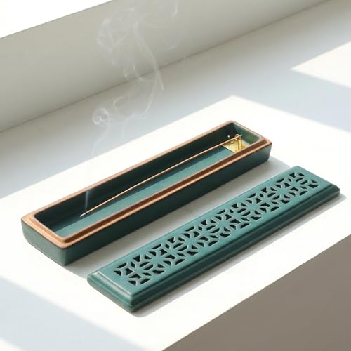 CEREMONY Incense Holder for Sticks, Ceramic Insence-Stick Holder Ash Catcher, Incense Holder Timkburner for Meditation Yoga Spa Room Incense Holder (Lever Green) - color: Lever Green