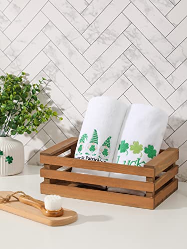 St. Patrick's Day Hand Towels 100% Cotton Embroidered Green Gnome Shamrock Decorative Bathroom Kitchen Dish Towels Set Gift Set of 2 14x29 inch - color: St.gnome