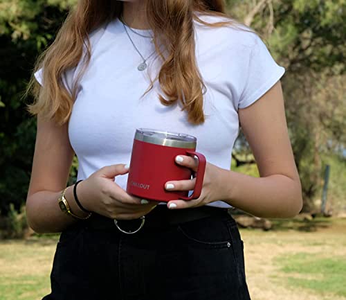 CHILLOUT LIFE Stainless Steel 16 oz Vacuum Insulated Coffee Mug with Handle and Lid, Large Thermal Camping Coffee Mugs with Sliding Lid for Men & Women, Keeps your Beverages Hot/Cold, 2 Pack - color: Cherry Red, size: 16 Ounces - 2 Pack