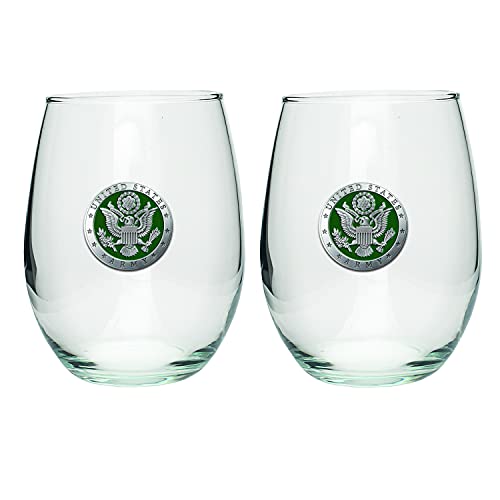 Heritage Pewter Army Stemless Glass Goblets – Set of 2 | 15 OZ Goblet Wine Glasses | Expertly Crafted Pewter Glass - style: ARMY green