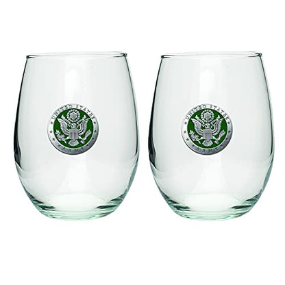 Heritage Pewter Army Stemless Glass Goblets – Set of 2 | 15 OZ Goblet Wine Glasses | Expertly Crafted Pewter Glass - style: ARMY green