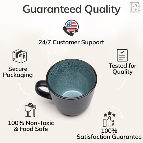Large Stoneware Coffee Mugs Set of 4, 15.6 oz Coffee Cups with Reactive Glaze, Lead-Free, Dishwasher & Microwave Safe, Stain Resistant for Cocoa, Latte, Cappuccino & Tea, Petrol Blue - color: black / petrol-blue, size: Mugs (4x)