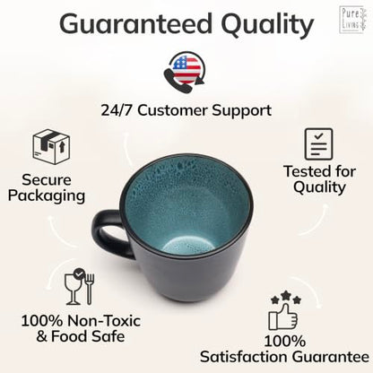 Large Stoneware Coffee Mugs Set of 4, 15.6 oz Coffee Cups with Reactive Glaze, Lead-Free, Dishwasher & Microwave Safe, Stain Resistant for Cocoa, Latte, Cappuccino & Tea, Petrol Blue - color: black / petrol-blue, size: Mugs (4x)