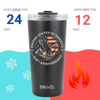 Drinco - 20 oz Stainless Steel Tumbler | Double Walled Vacuum Insulated Mug With Lid, 2 Straws, For Hot & Cold Drinks (20oz US 250 yrs) - color: 20oz US 250 yrs