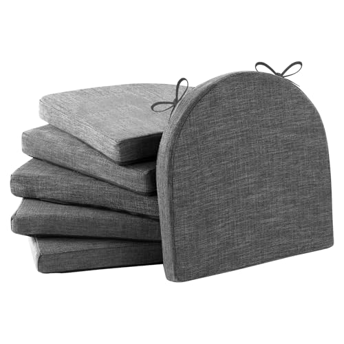 IPYNBAP Chair Cushions for Dining Chairs, Kitchen Chair Cushions, 16'' x 16'' x 2'', Non Slip Indoor Seat Cushions, Chair Pads for Dining Chairs with Ties & Removable Cover, Set of 6, Dark Grey - color: Dark Grey, size: 6 Count(Pack of 1)