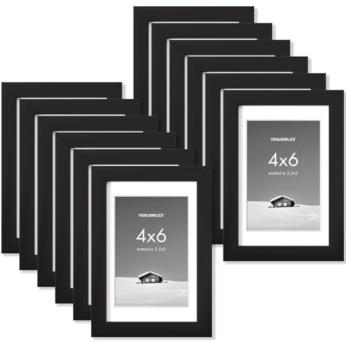 4x6 inch Picture Frame, 4x6 Photo Frames with 3.5x5 Removable Mat - High Definition Plexiglass - Vertical and Horizontal Display - Wall Hanging Frame - Black, 12 Pack - color: Black, size: 4x6, 12P