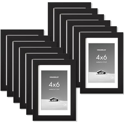 4x6 inch Picture Frame, 4x6 Photo Frames with 3.5x5 Removable Mat - High Definition Plexiglass - Vertical and Horizontal Display - Wall Hanging Frame - Black, 12 Pack - color: Black, size: 4x6, 12P