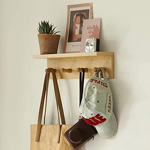 Entryway Coat Rack Hooks with Shelf, Sturdy Wooden Floating WallOrganizer Shelf with 4 Hooks siutable for Entrance, Mudroom, Kitchen, Bathroom,.etc(2pc-Oak Finish) - color: Oak 2PC