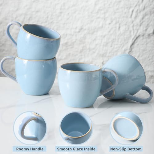 Coffee Mugs Set of 4, Stoneware 16 Oz Coffee Mugs for Cappuccino Latte Cocoa and Tea, Ceramic Coffee Cups with Handle,Sky Bule Mugs for Housewarming Gifts, Microwave and Dishwasher Safe - color: Sky Blue
