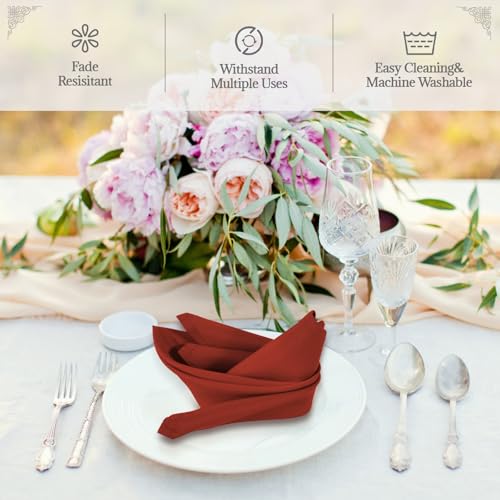 PLOYMONO Burnt Orange Cloth Napkins - 8 Pack 17" x 17" Polyester Napkins | Heavy Duty 180 GSM Cloth Napkins with Hemmed Edges - Great for Restaurants, Weddings, Parties, Banquets Dinner - color: Burnt Orange