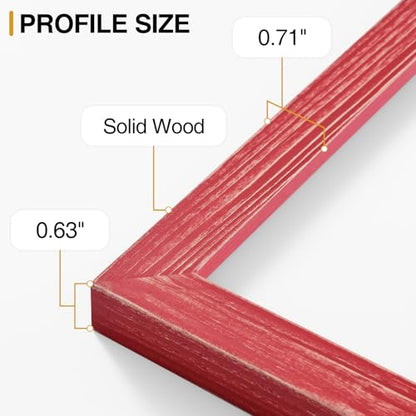 Vittanly Solid Wood 8x10 Picture Frames Set of 4, Distressed Red | 5x7 Picture Frame with Mat, Gallery Wall Frame Set, 8 x 10 Frame for Wall & Tabletop Display, Family, Pet, Christmas - color: Distressed Red, size: 8x10