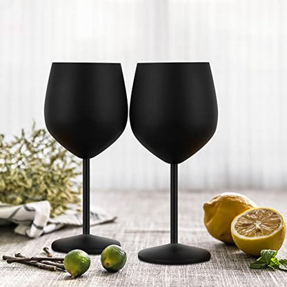 Lifecapido Stainless Steel Wine Glasses Set of 4, 18oz Stainless Steel Wine Goblets with Cup Brush, Stemmed Metal Wine Glasses for Party Office Wedding Anniversary, Great for Red White Wine (Black) - color: Black
