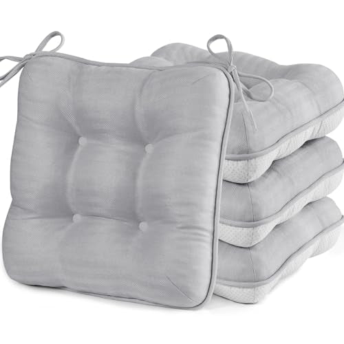 BETU Chair Cushions for Dining Chairs Set of 4,3.5" Thick Kitchen Table Chair Pads with Ties,Non Slip Backing and Covers, Seat Cushion for Dining Room,Bar,Patio Chairs,15.5"X15.5"X3.5",Light Grey - color: Battleship Grey, size: 15.5"x15.5"x3.5" (4 Pack)