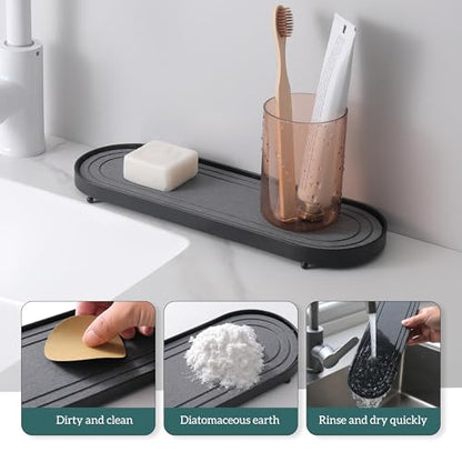Water Absorbing Stone Tray, Fast Drying Sink Tray,Tray Coasters(Black) | Fast Drying Diatomite Stone Sink Tray Coasters, sink organizer,bathroom counter tray,tray Hand Soap Dish & Holders - color: Black