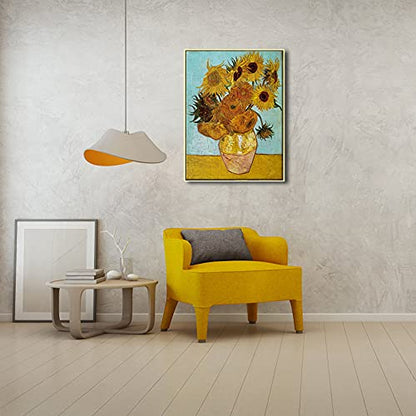Wieco Art Gold Framed Wall Art, Van Gogh Sunflower Reproduction Canvas Print, 24x32in Art Print, Ready to Hang Artwork for Living Room Bedroom Office - size: 32"L x 24"W