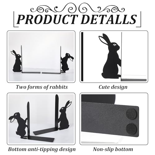 Bunny Metal Bookends Set of 2 Styles Easter Cute Rabbit Book Ends for Bookshelf Decor Organizer for Home Office Desk Gift for Rabbit Lovers Readers Teachers Friends Easter - style: Bunny