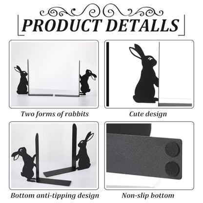 Bunny Metal Bookends Set of 2 Styles Easter Cute Rabbit Book Ends for Bookshelf Decor Organizer for Home Office Desk Gift for Rabbit Lovers Readers Teachers Friends Easter - style: Bunny