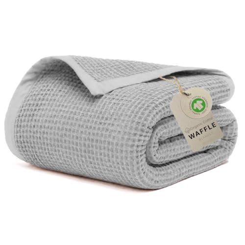 GOTS Certified 108"X90" King 100% Organic Cotton Blanket-Scottish Grey | Premium Waffle Blankets & Throws for Bed, Throw Blanket for Couch, Modern & Cozy Blanket, All Season, Comfy and Soft Blankets - color: Grey, size: Organic Cotton - King