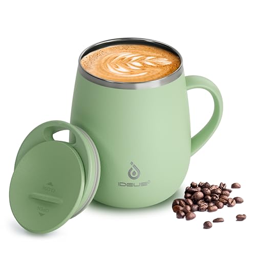 Ideus 16 oz Insulated Coffee Mug with Handle and Lid, Double Wall Stainless Steel Vacuum Thermal Coffee Mug, Travel Coffee Cup Thermal Cup for Home and Office (Avocado Green 2.0, FUJI DAWN) - color: Avocado Green 2.0