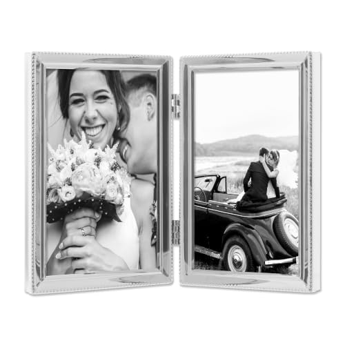Lawrence Frames Bead Border Design, 4x6 Double, Silver - color: Silver, size: 4x6 Double