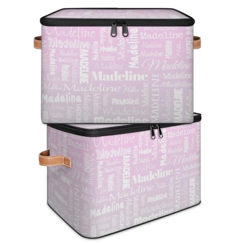 Custom Name Storage Basket, Personalized Keepsake Box,Grey Pink | Foldable Fabric Gradient Large Memory Bin with Handle Lid Lightweight Waterproof Dustproof, 14"L x 10.2"W x 10.4"H - color: Option 12