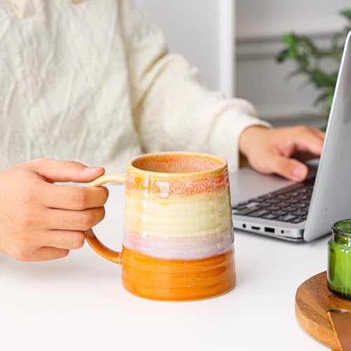 Mkour 23oz Extra Large Ceramic Coffee Mugs, Handmade Cup, Big Tea Cups with Large Handle for Office and Home, Microwave and Dishwasher Safe (Orange) - color: Orange