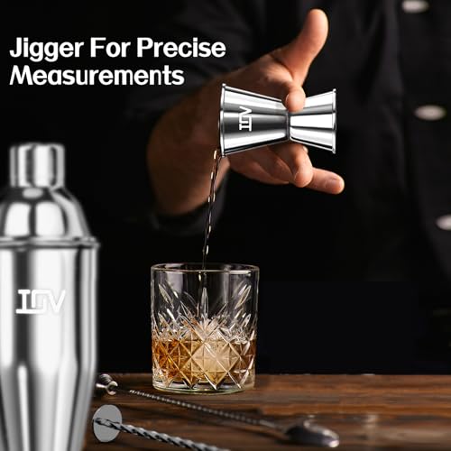 IOV Cocktail Shaker Bar Set, 24oz Martini Shaker with Built-in Strainer, Bar Tool Kit with Recipes Booklet, Professional Stainless Steel Large Bartender Drink Shaker Margarita Alcohol Mixer- Silver - color: 3 Pcs - Silver