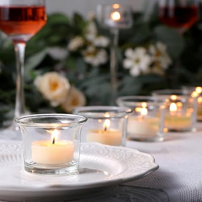 Letine Tealight Candle Holder Set of 12- Clear Glass Votive Candle Holders Bulk for Valentine's Day Decorations, Wedding, Party & Home Decor