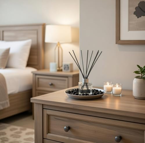 Hosley Aromatherapy Linen Diffuser Gift Set – 230ml Refill Oil, Glass Bottle, Reed Sticks, Metal Plate, Glass Filler & 2 Filled Candles,All-in-One Home Fragrance Set. - color: Style9