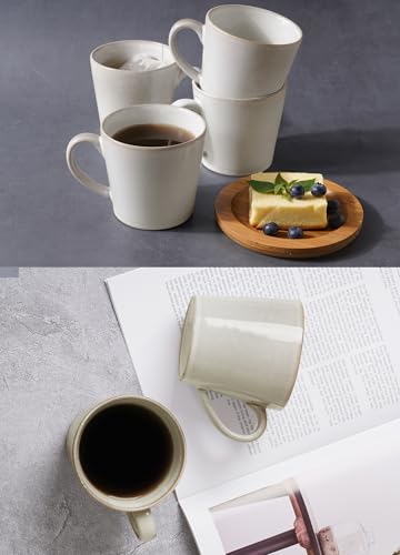 famiware Coffee Mug Set of 4, Annecy 14 oz Ceramic Cups Set with Handle | Stoneware Coffee Cup Set, Microwavable and Dishwasherable Stoneware, Drinkware Set for Tea, Latte, Cappuccino, Grey White - color: Grey White, size: Annecy