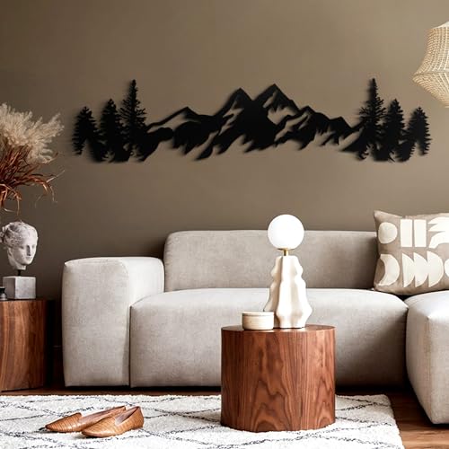 Metal Mountain Wall Art - 42 Inch Long, Mountain Wall Decor for Living Room, Bedroom - size: 42"L x 10"W