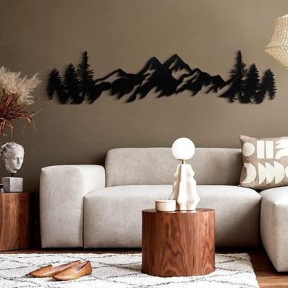 Metal Mountain Wall Art - 42 Inch Long, Mountain Wall Decor for Living Room, Bedroom - size: 42"L x 10"W