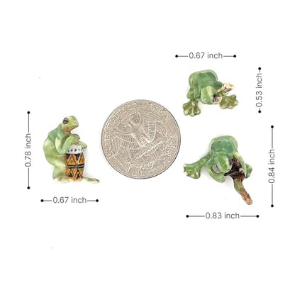 Handmade Adorable Mini Ceramic Animal Figurine – Porcelain Miniature Collectible Decor (Set of 3 Mini Frog Band) - style: Set of 3 Mini Frog Band